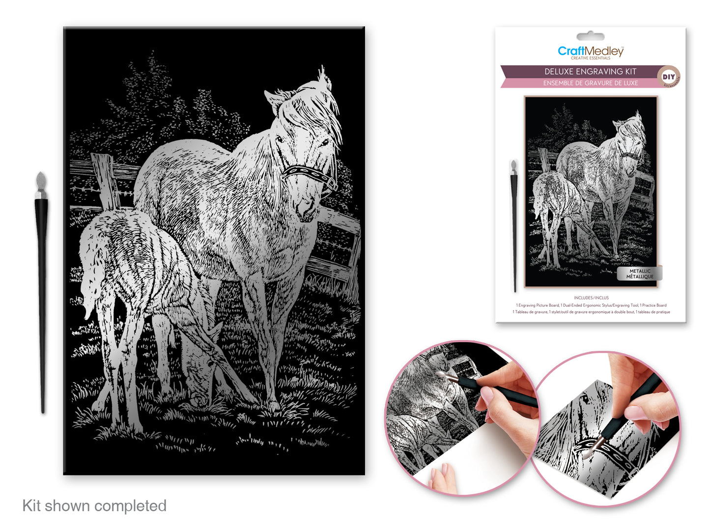 Craft Medley Kit: Deluxe Engraving Art DIY Kit J) Metallic~ Horses