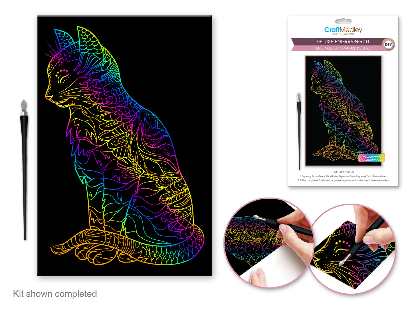 Craft Medley Kit: Deluxe Engraving Art DIY Kit L) Holographic~ Cat