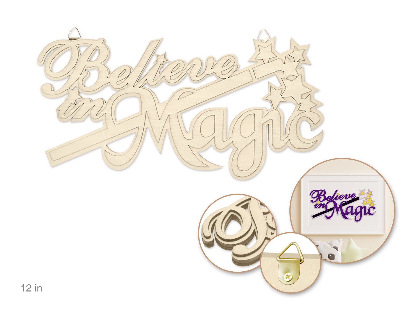 Wood Decor: 12" DIY Words Plaque 3D 7mm(T) w/Hook cw704