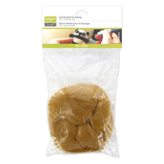 UNIQUE CRAFT Roving Wool - 25g - Teddy Brown