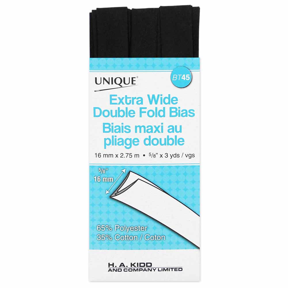 UNIQUE Extra Wide Double Fold Bias Tape 15mm x 2.75m - Black