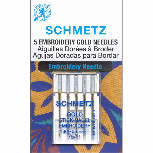 SCHMETZ #1824 Gold Titanium Embroidery Needles Carded - 75/11 - 5 count