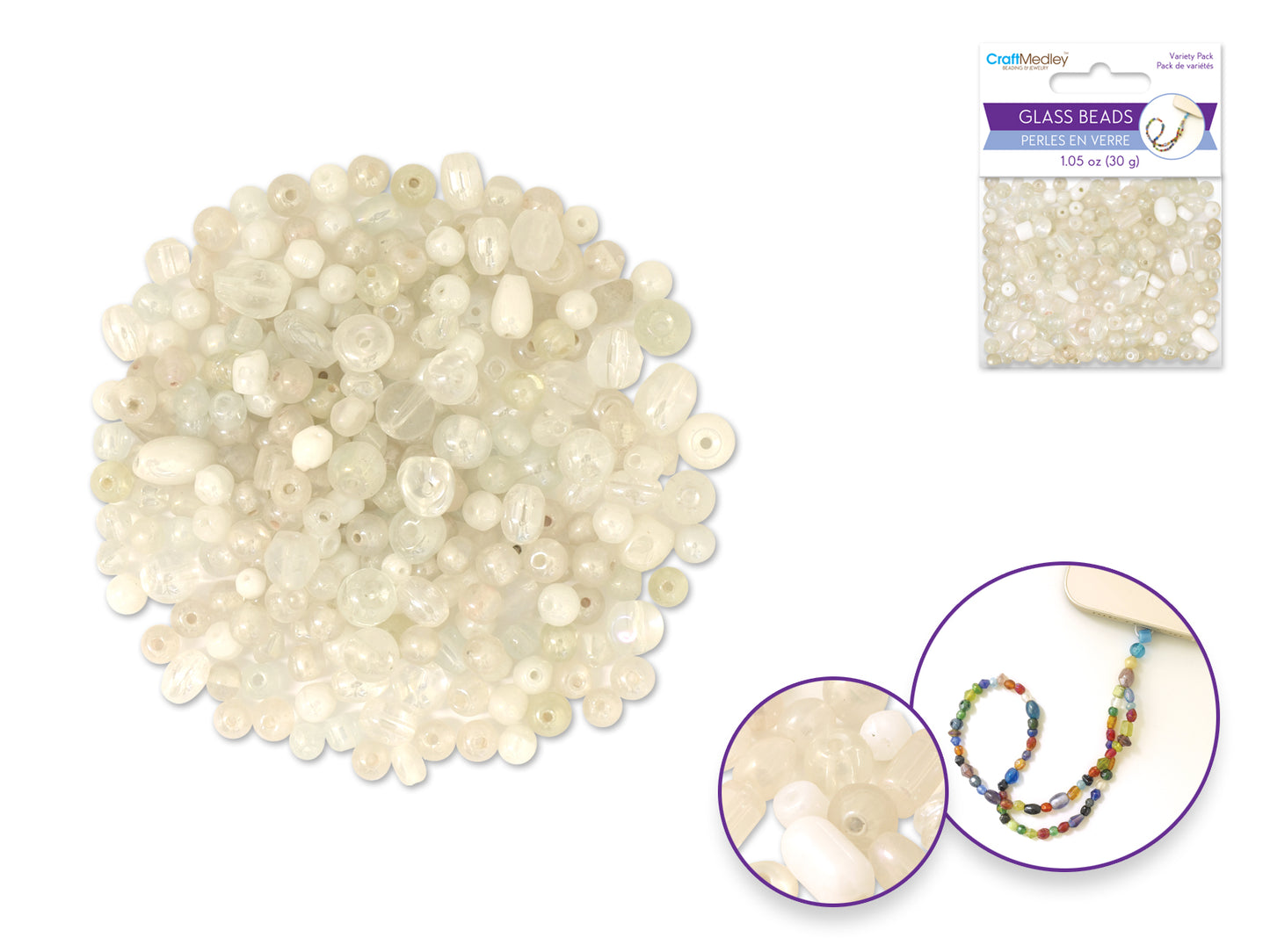Glass Beads: 4mm-6mm Mix Luster Polish 30g B) Oyster