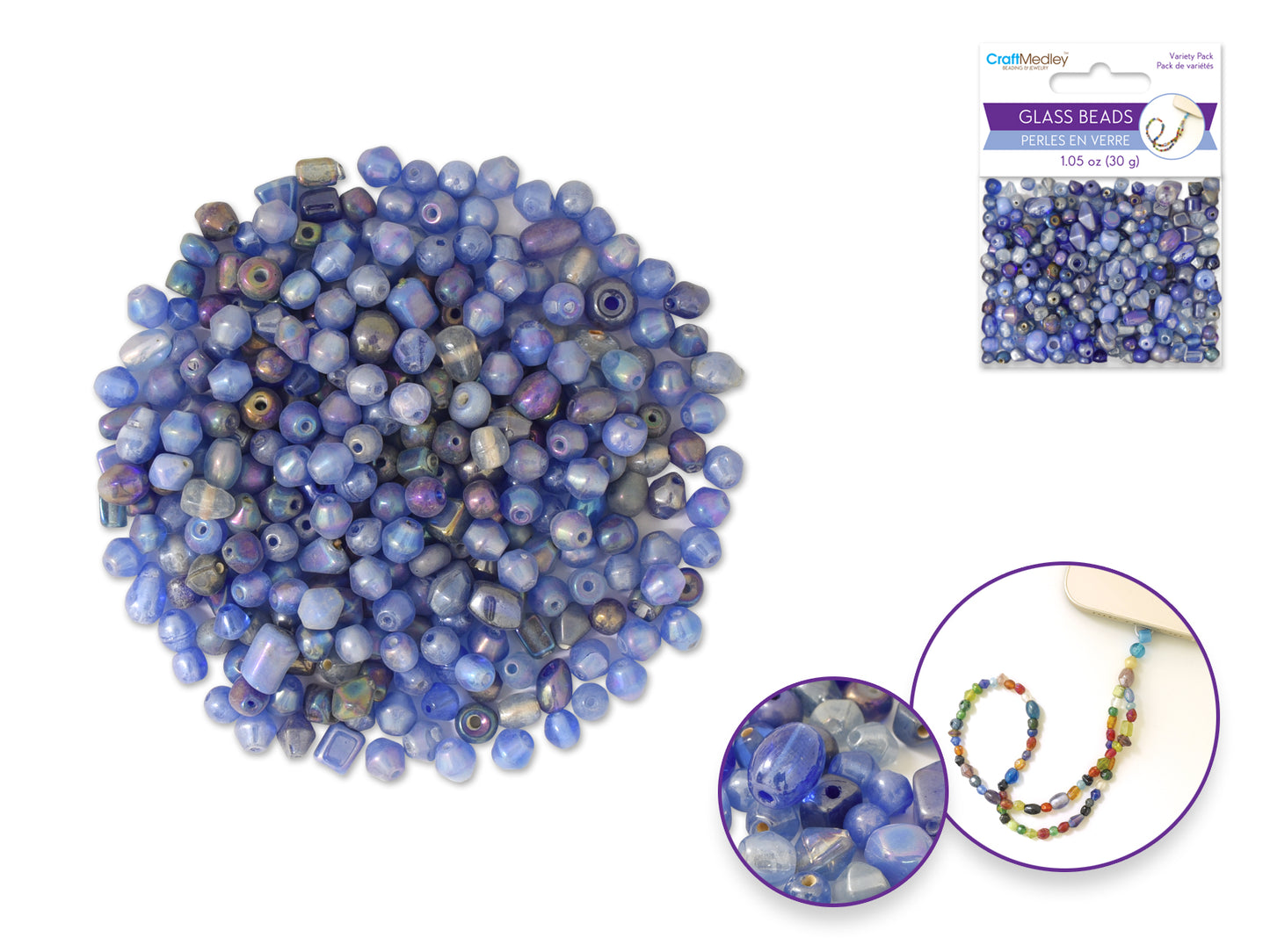 Glass Beads: 4mm-6mm Mix Luster Polish 30g D) Amethyst