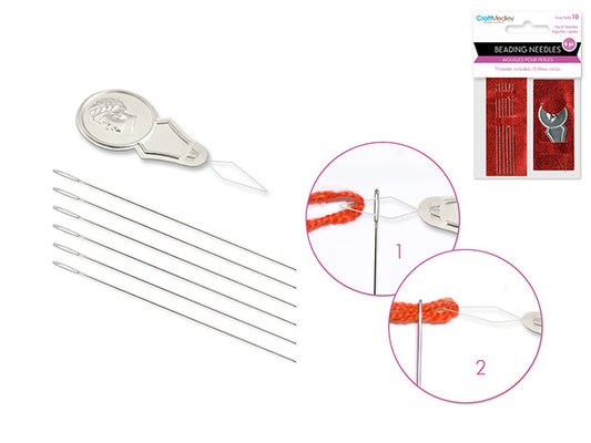 Beading/Jewelry Tool: #10 Beading Needles Hard x6 w/Threader