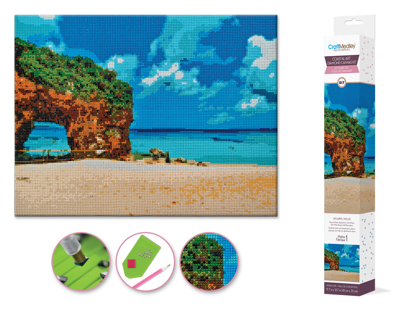 Craft Medley Kit: Diamond Painting Coastline Art 15.8"x19.7" w/Gems+Tools C) Cabo