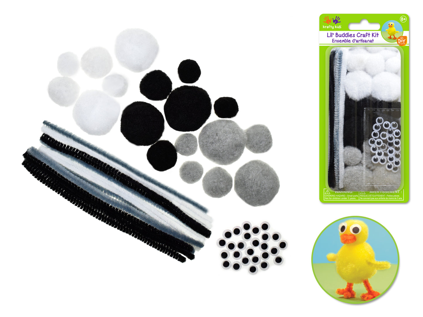 Krafty Kids Kit: DIY Craft Kit Chenille Stems/Poms/Googly Eyes E) Classic