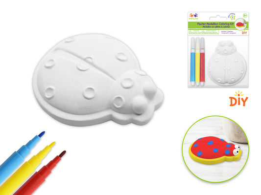 Krafty Kids Kit: 2.75" DIY Plaster Medallion Coloring Kit w/3 Markers A) Ladybug