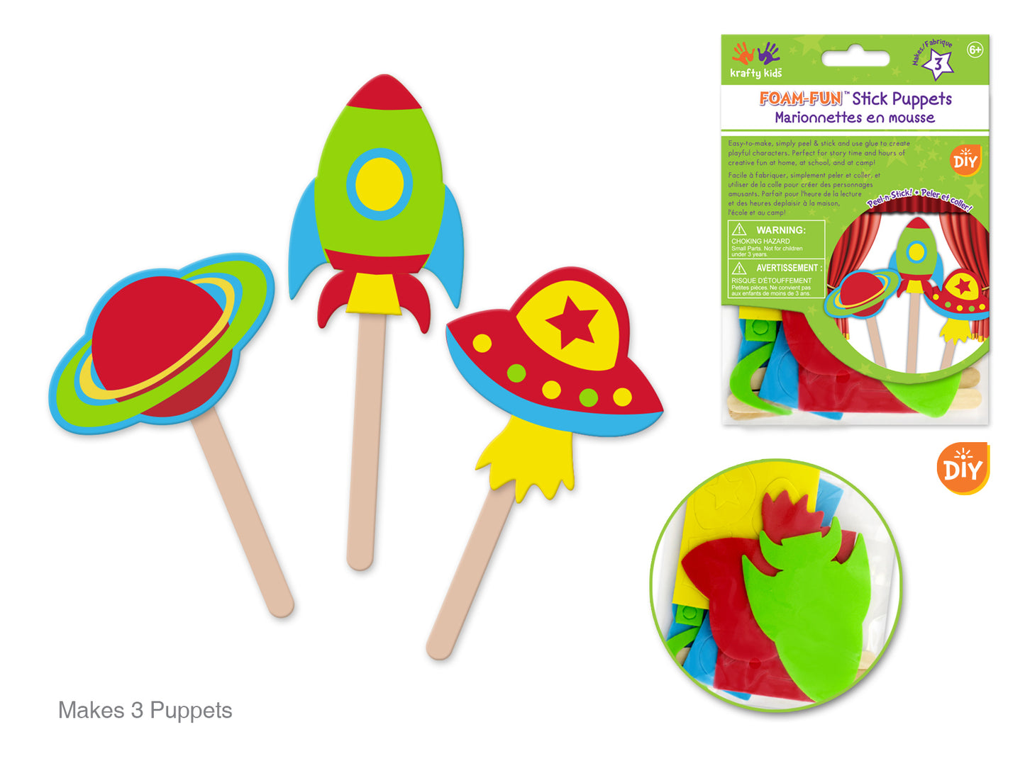 Krafty Kids Kit: DIY Foam Character Stick Puppets x3 M) Space Bound!