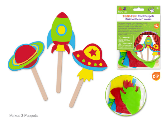 Krafty Kids Kit: DIY Foam Character Stick Puppets x3 M) Space Bound!