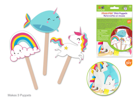 Krafty Kids Kit: DIY Foam Character Stick Puppets x3 N) Unicorn