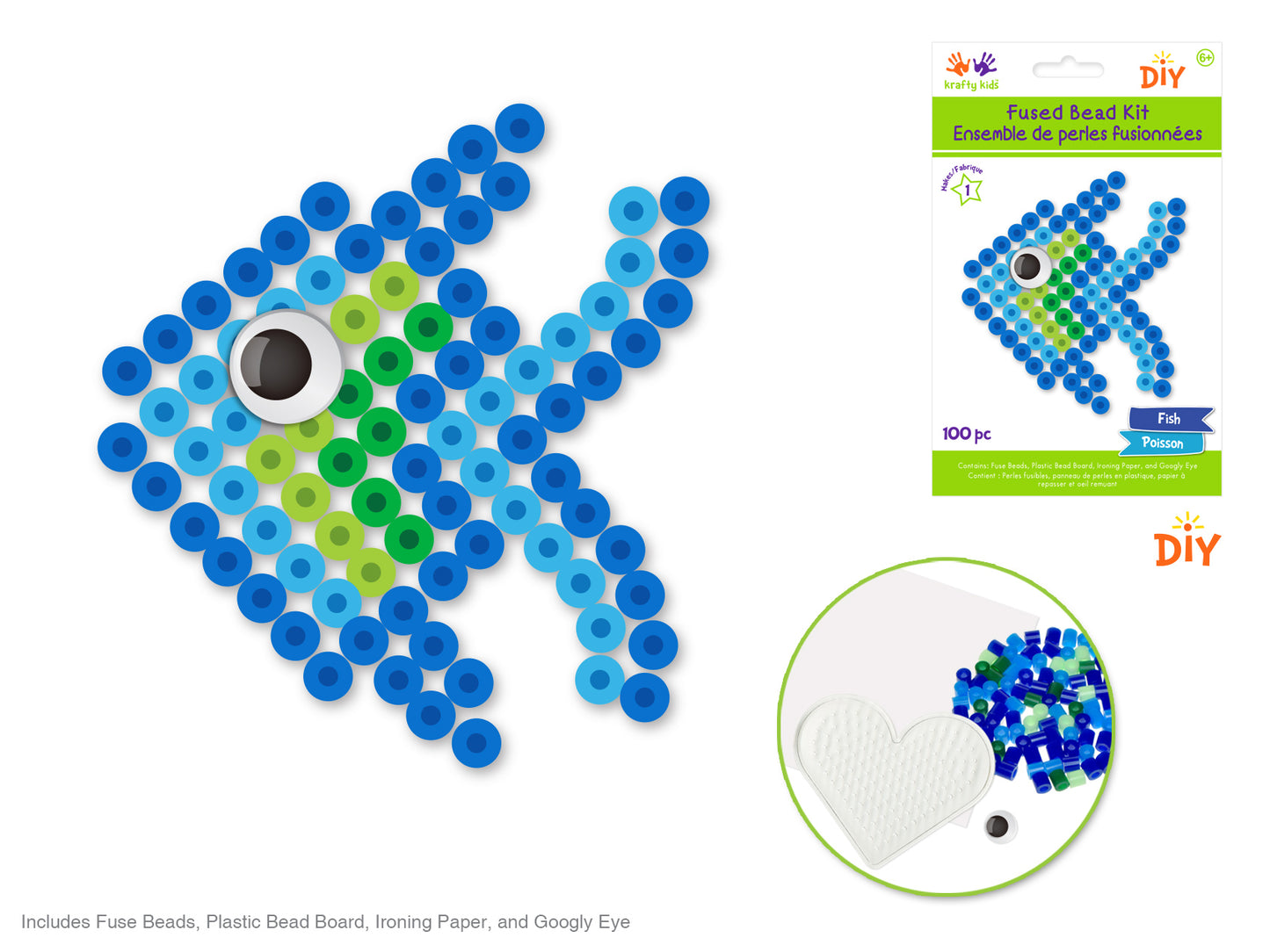 Krafty Kids Kit: DIY Iron-on Fused Bead Kit A) Fish