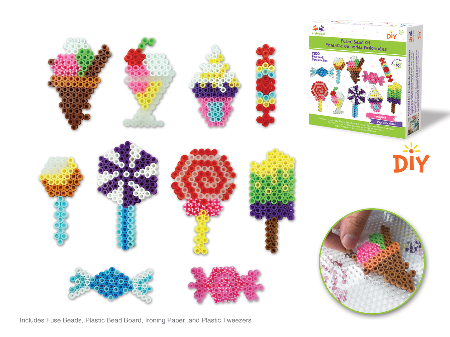 Krafty Kids Kit: DIY Scenery Iron-on Fused Bead Kit C) Candyland