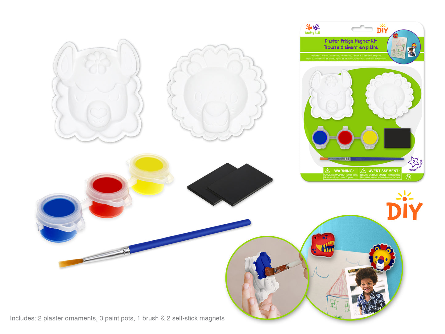 Krafty Kids Kit: Paint-It Plaster Ornament Fridge Magnet Kit 2ct w/3 Paint A) Animals