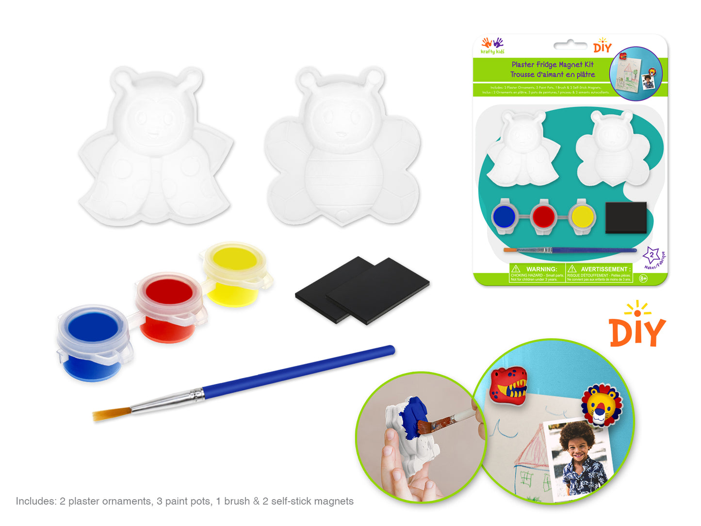 Krafty Kids Kit: Paint-It Plaster Ornament Fridge Magnet Kit 2ct w/3 Paint B) Flying Friends