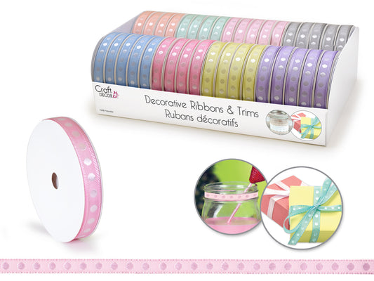 Craft Décor Ribbons/Trims: 3/8" x 4yd Rolls x36 Asst A) Dots Pastel