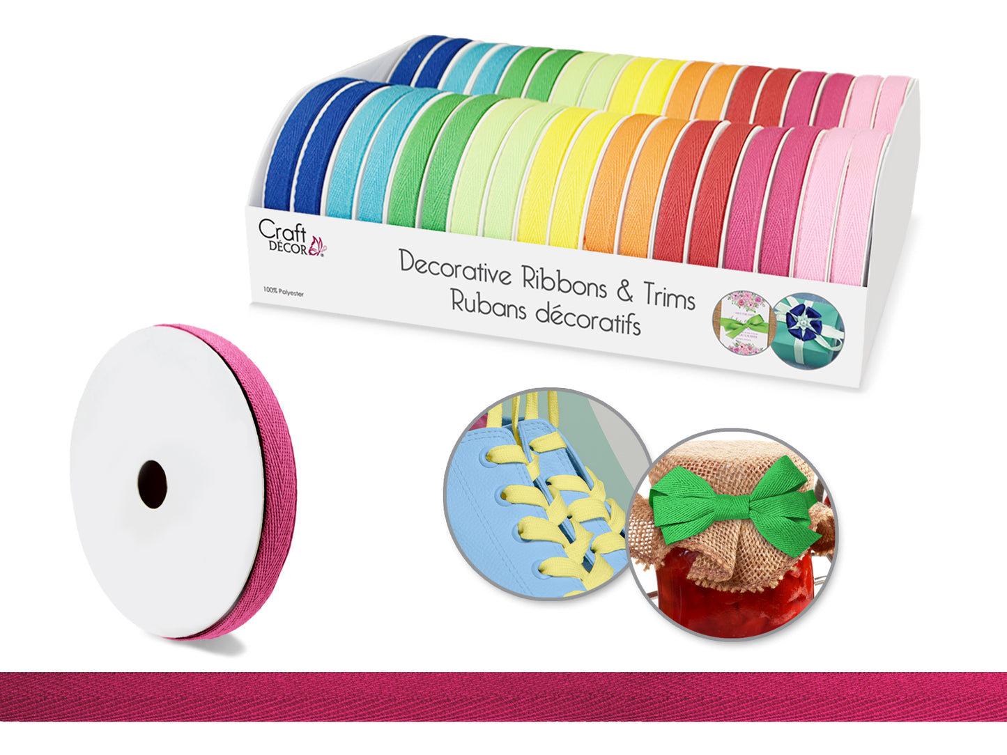 Craft Décor Ribbons/Trims: Herringbone 3/8" x 3yd Rolls x36 Asst A) Brights