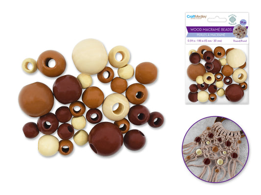 Craftwood: Macrame Beads Asst Size+Col Lrg-Hole Natural A) Round