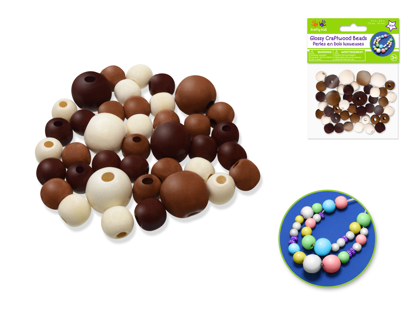 Craftwood: Glossy Round Beads Asst Color+Size 42pc F) Macramé