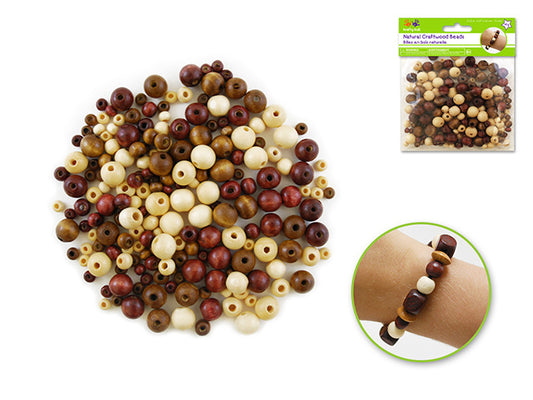 Craftwood: Natural Beads 40g Asst Sizes A) Round Medley