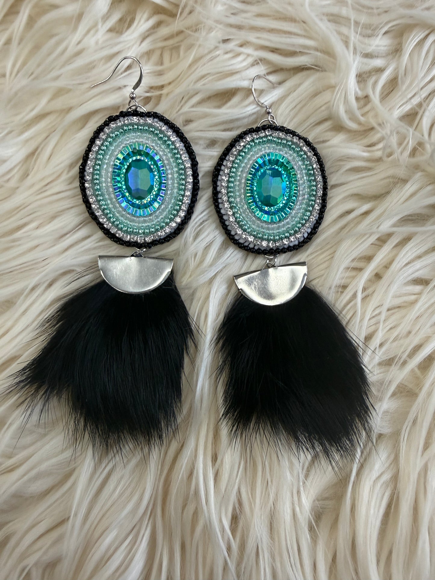 Rabbit Fur Beaded Earrings