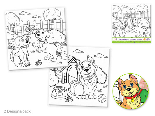 Krafty Kids: 10"x10" DIY Canvas Panels 2pc Asst Designs A) Doggies