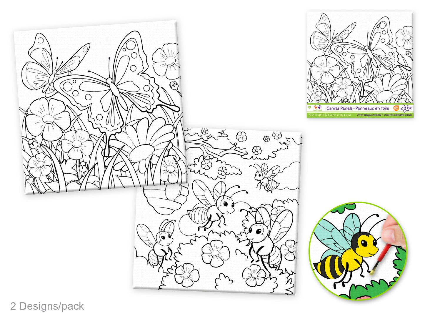 Krafty Kids: 10"x10" DIY Canvas Panels 2pc Asst Designs D) Flying Friends