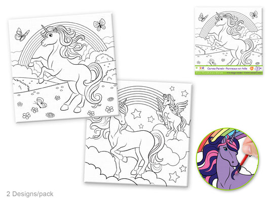 Krafty Kids: 10"x10" DIY Canvas Panels 2pc Asst Designs E) Unicorn Dreams
