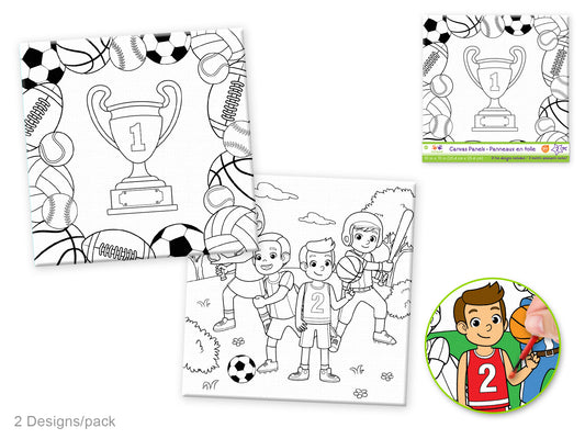 Krafty Kids: 10"x10" DIY Canvas Panels 2pc Asst Designs F) Sports Fan