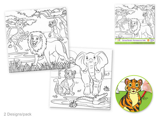 Krafty Kids: 10"x10" DIY Canvas Panels 2pc Asst Designs G) Zoo Pals