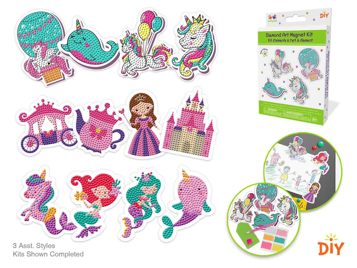 Krafty Kids Kit: 8cm DIY Diamond Art Fridge Magnet Makes 4 Asst12eax3styl B) Fairytale