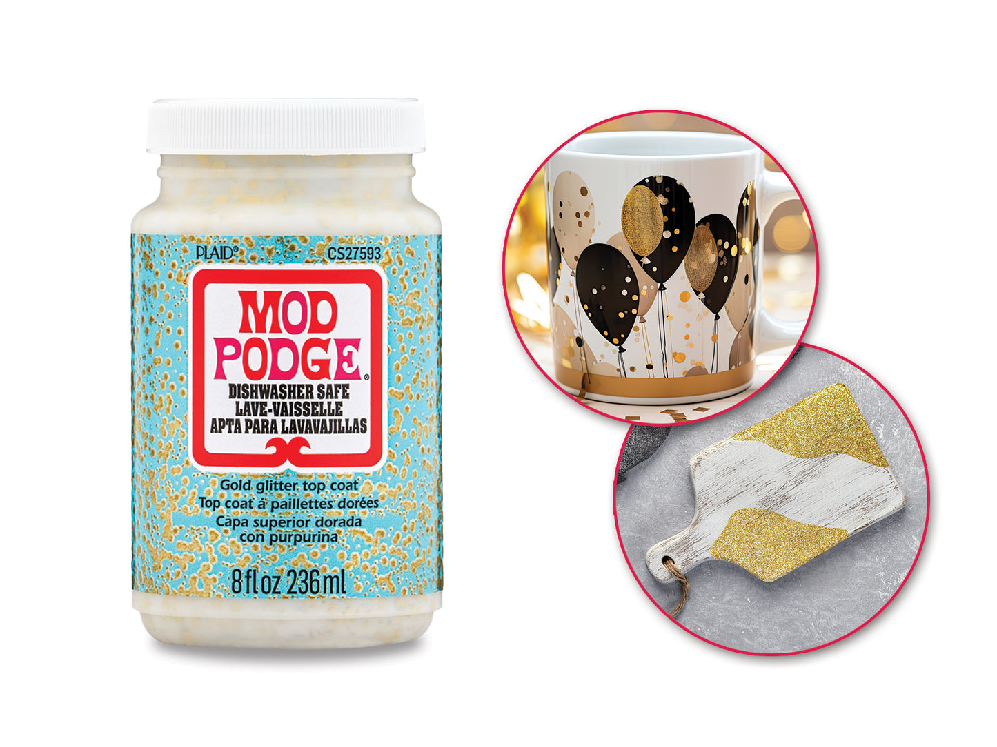 Mod Podge: 8oz Dishwasher Safe Gold Glitter Gloss Top Coat