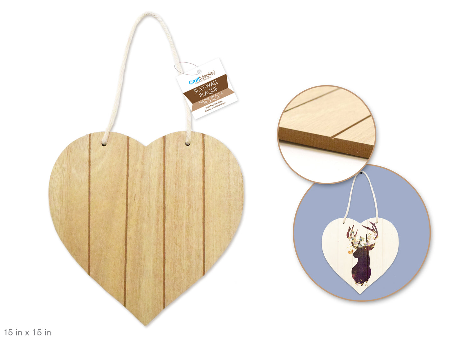 Wood Decor: 15" DIY Slat-Wall Hanger Plaques w/Nautical Rope B) Heart