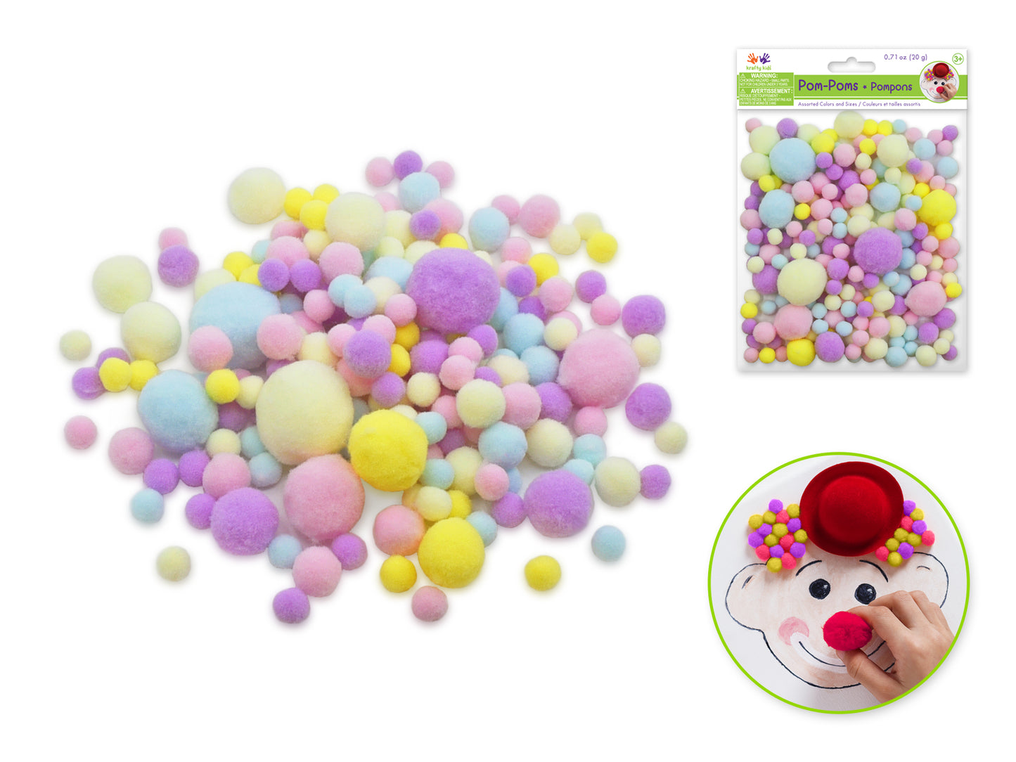 Krafty Kids: Pom-Poms 20g Color-Mix Asst Sizes (1/1.5/2/2.5/3cm) A) Bubblegum