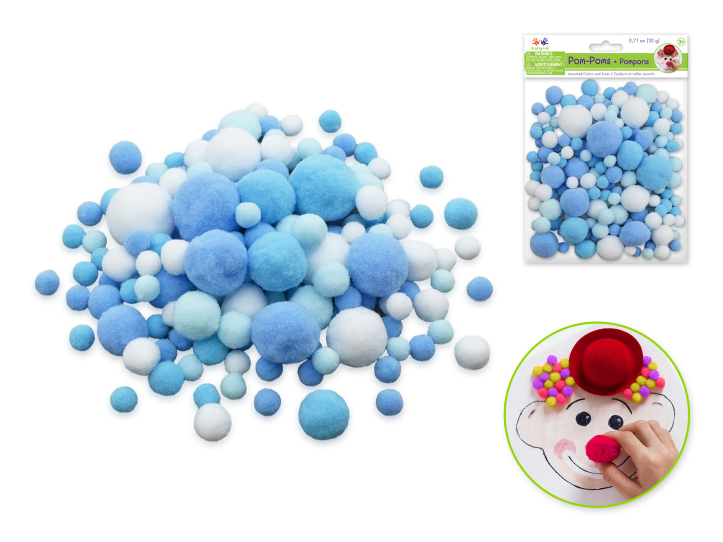Krafty Kids: Pom-Poms 20g Color-Mix Asst Sizes (1/1.5/2/2.5/3cm) D) Blues