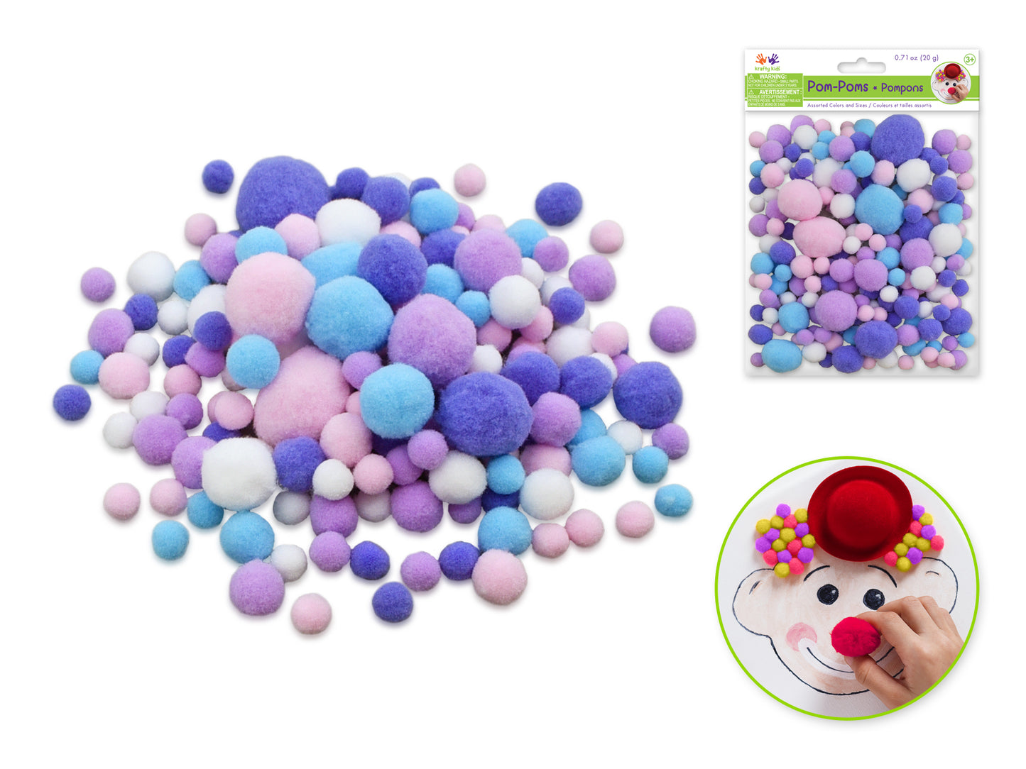 Krafty Kids: Pom-Poms 20g Color-Mix Asst Sizes (1/1.5/2/2.5/3cm) F) Pastels