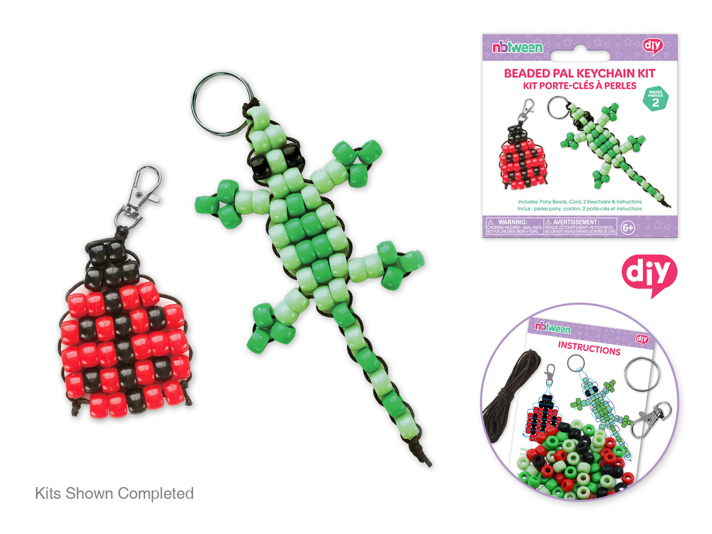 Krafty Kids Kit: DIY Pony Bead Pals Keychain Kits w/Cord&Findings A) Critters