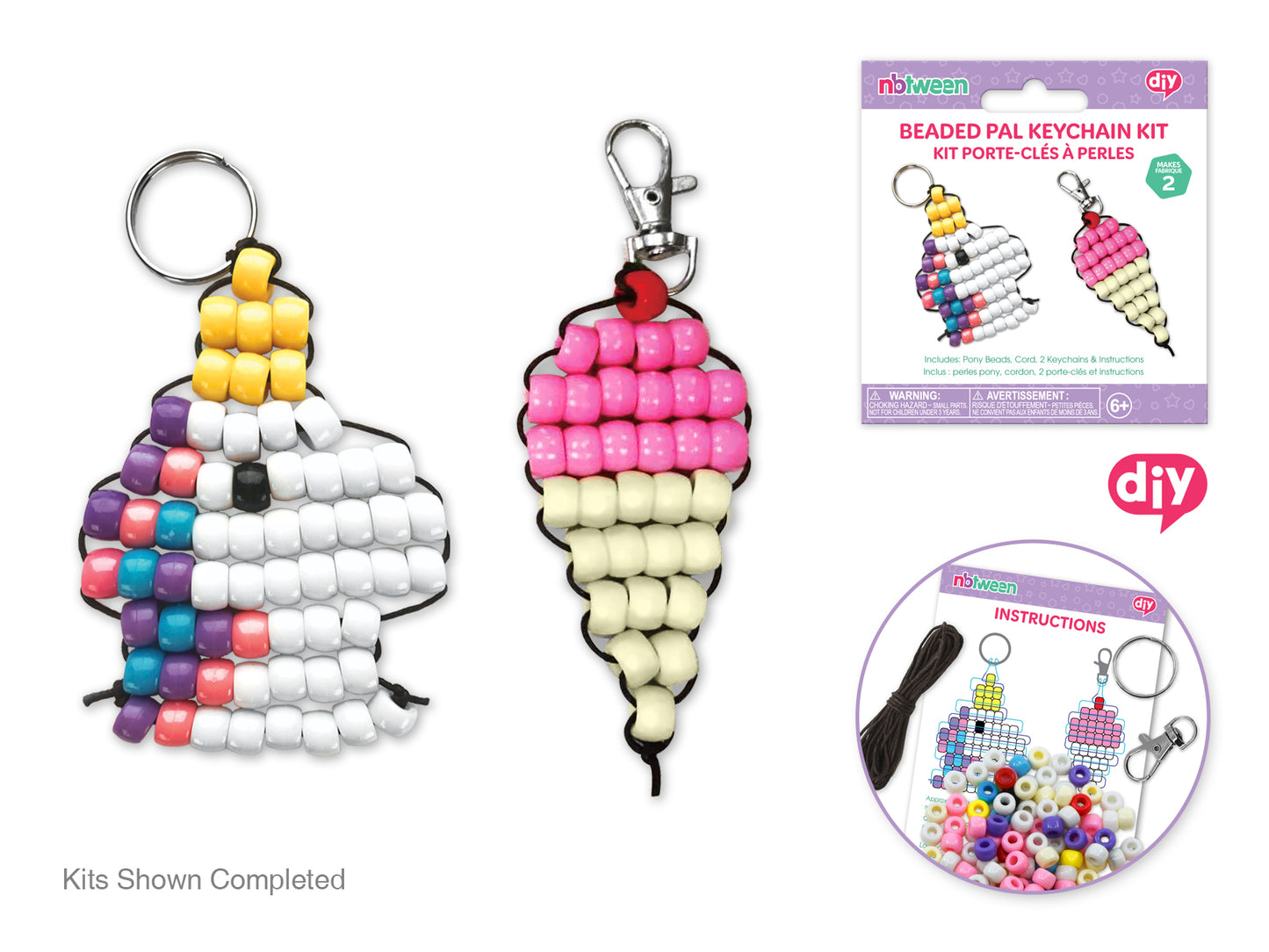 Krafty Kids Kit: DIY Pony Bead Pals Keychain Kits w/Cord&Findings D) Magical