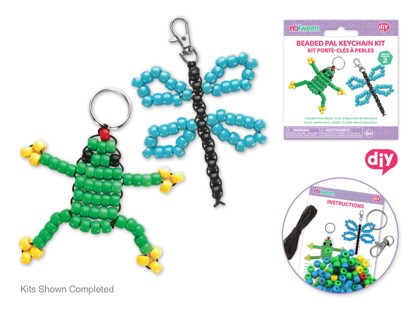 Krafty Kids Kit: DIY Pony Bead Pals Keychain Kits w/Cord&Findings C) Pond Pals