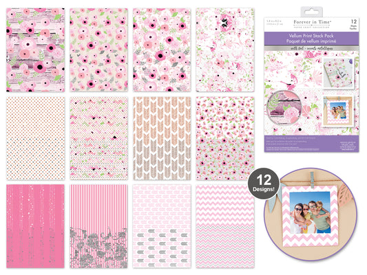 Paper Pads: 5.8"x8.2" Vellum Foil Print Stack Packs 12sheet G) Rouge Floral