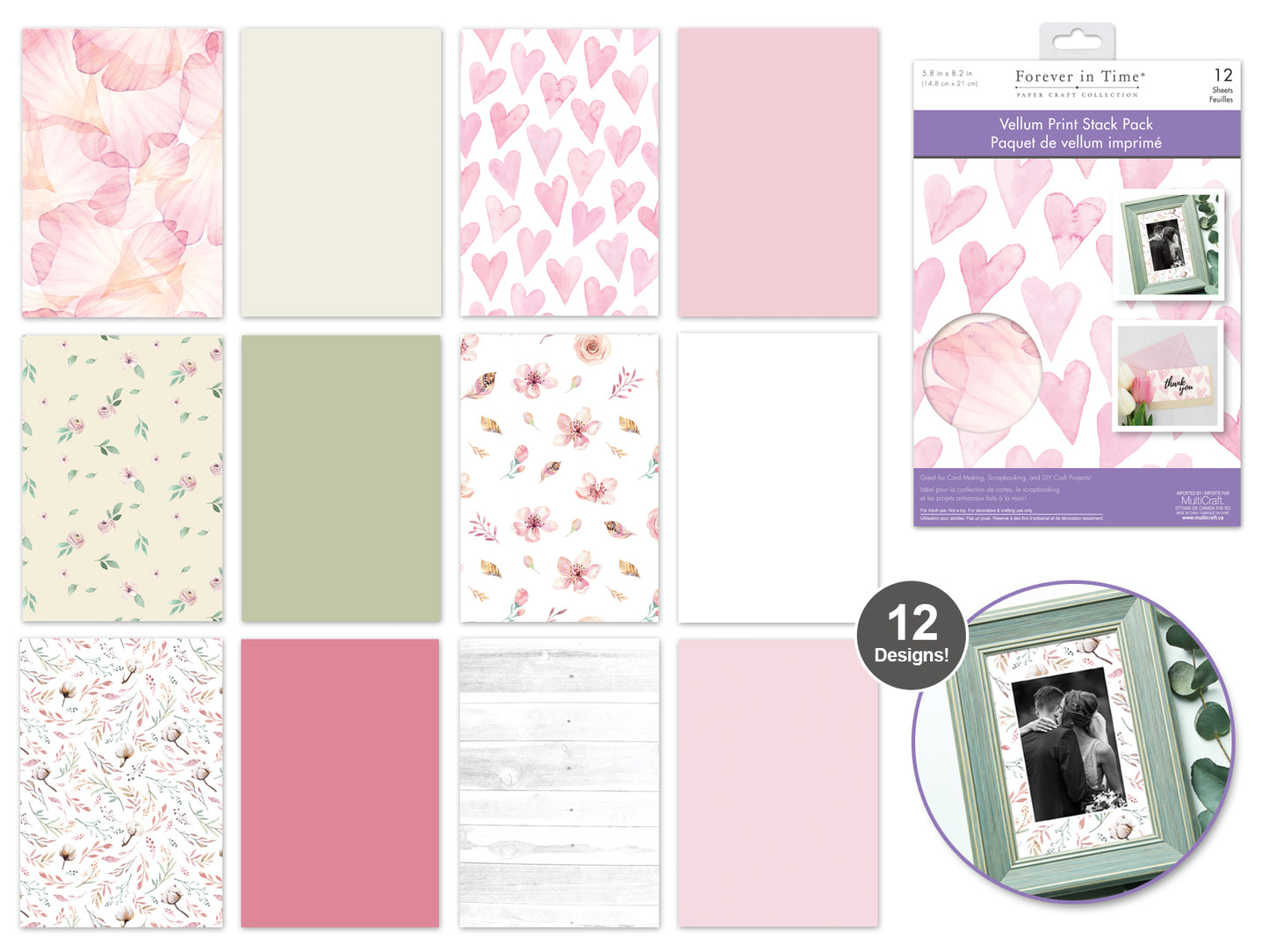 Paper Pads: 5.8"x8.2" Vellum Foil Print Stack Packs 12sheet I) Dainty