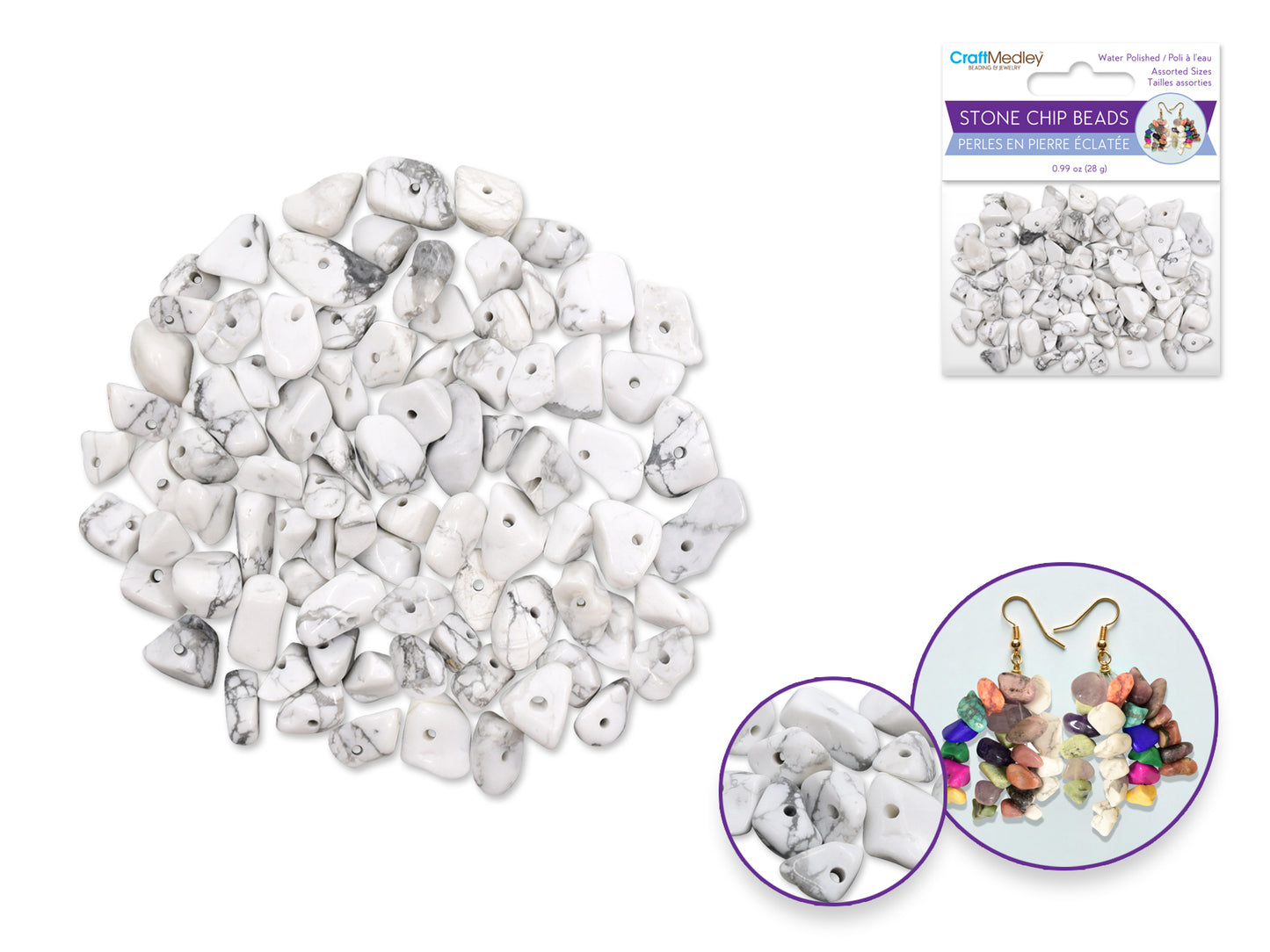 Craft Medley: Polished Stone Chip Beads 5-8mm 28g B) Marble