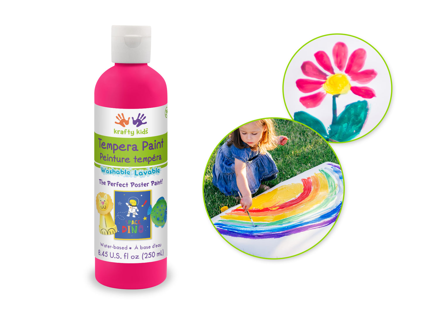 Krafty Kids Paint: 250ml Tempera (8.45oz) K) Neon Pink