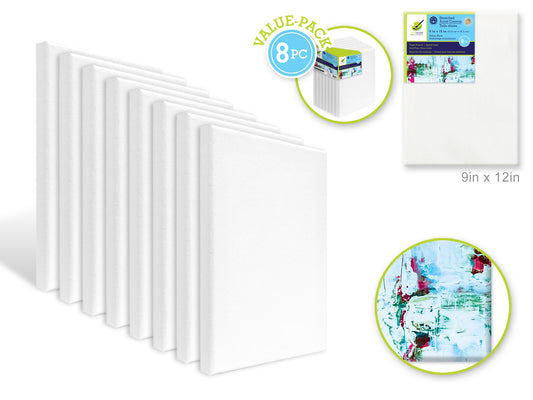 Stretch Artist Canvas: Rect. 9"x12" 8pc Value-Pack Primed Back-Stapled