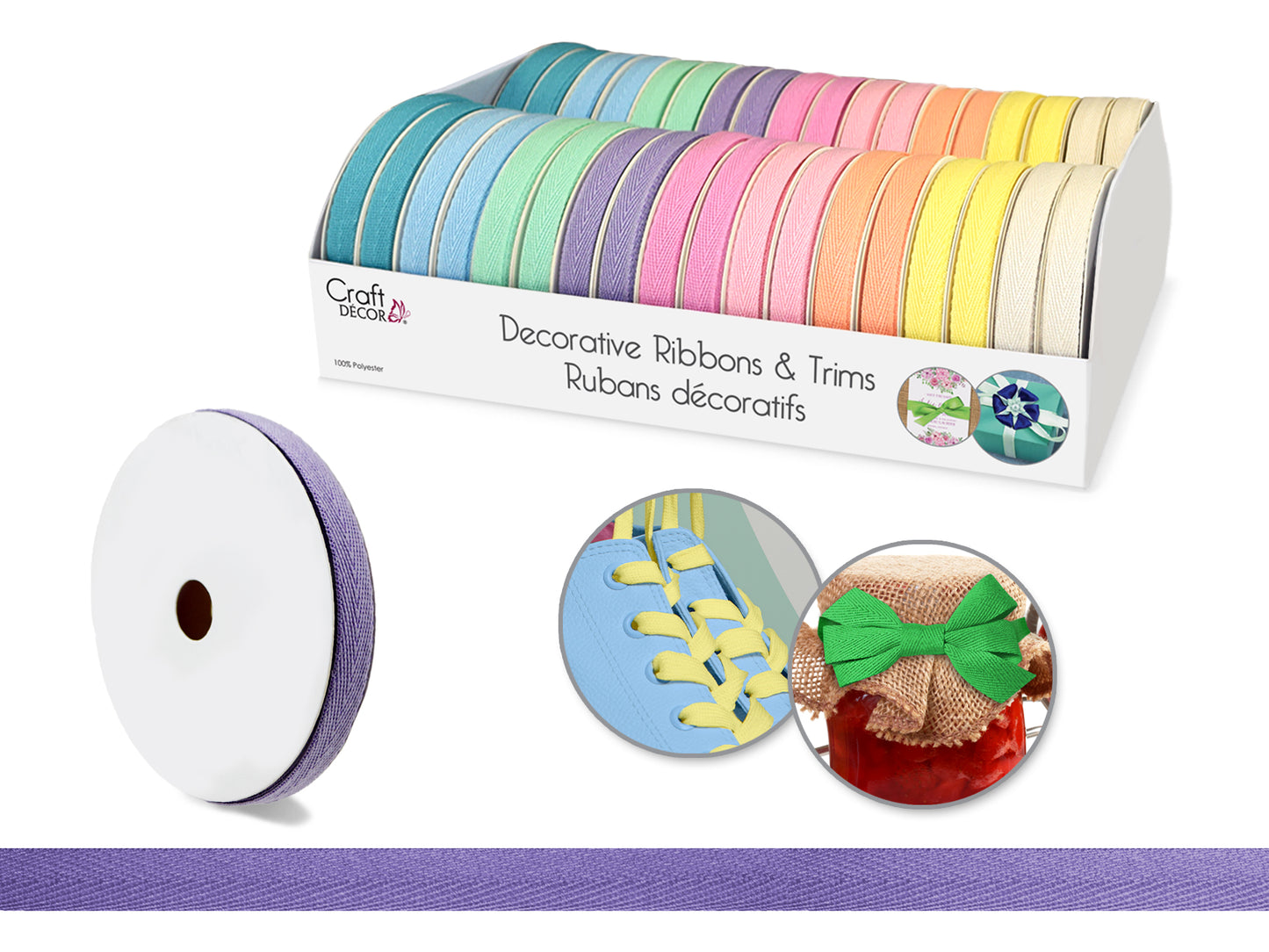 Craft Décor Ribbons/Trims: Herringbone 3/8" x 3yd Rolls x36 Asst B) Pastels