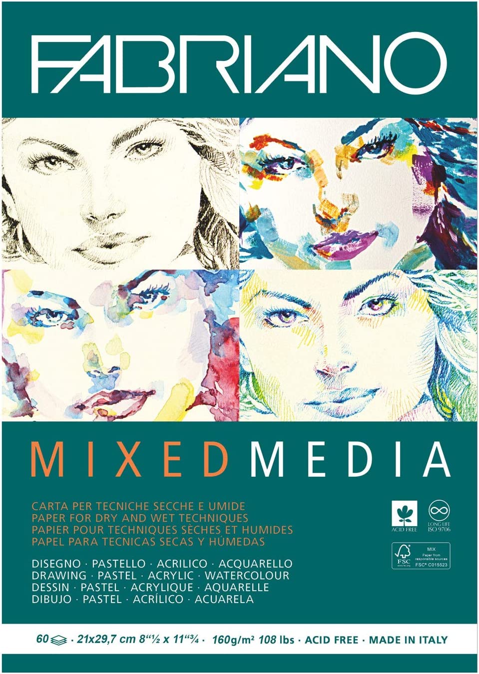 Fabriano Mix Media Pad 21 x 29.7cm, 160g – 60 sheets