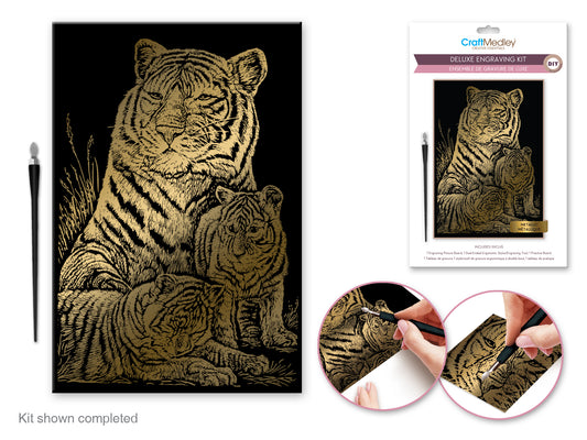 Craft Medley Kit: Deluxe Engraving Art DIY Kit I) Metallic~ Tiger Family