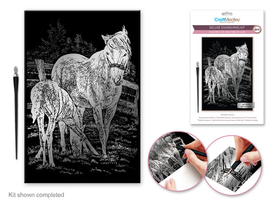 Craft Medley Kit: Deluxe Engraving Art DIY Kit J) Metallic~ Horses