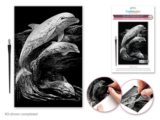 Craft Medley Kit: Deluxe Engraving Art DIY Kit K) Metallic~ Dolphin Family