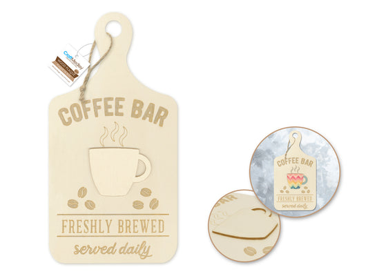 Wood Decor: 6.3"x11.4" DIY 3D Menu Board w/Hanger Hole+Jute 3mm(T) B) Coffee Bar